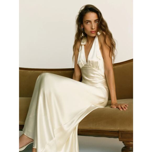 Reformation Pernille Silk Dress Ivory Bridal Silk - Picture 2 of 12